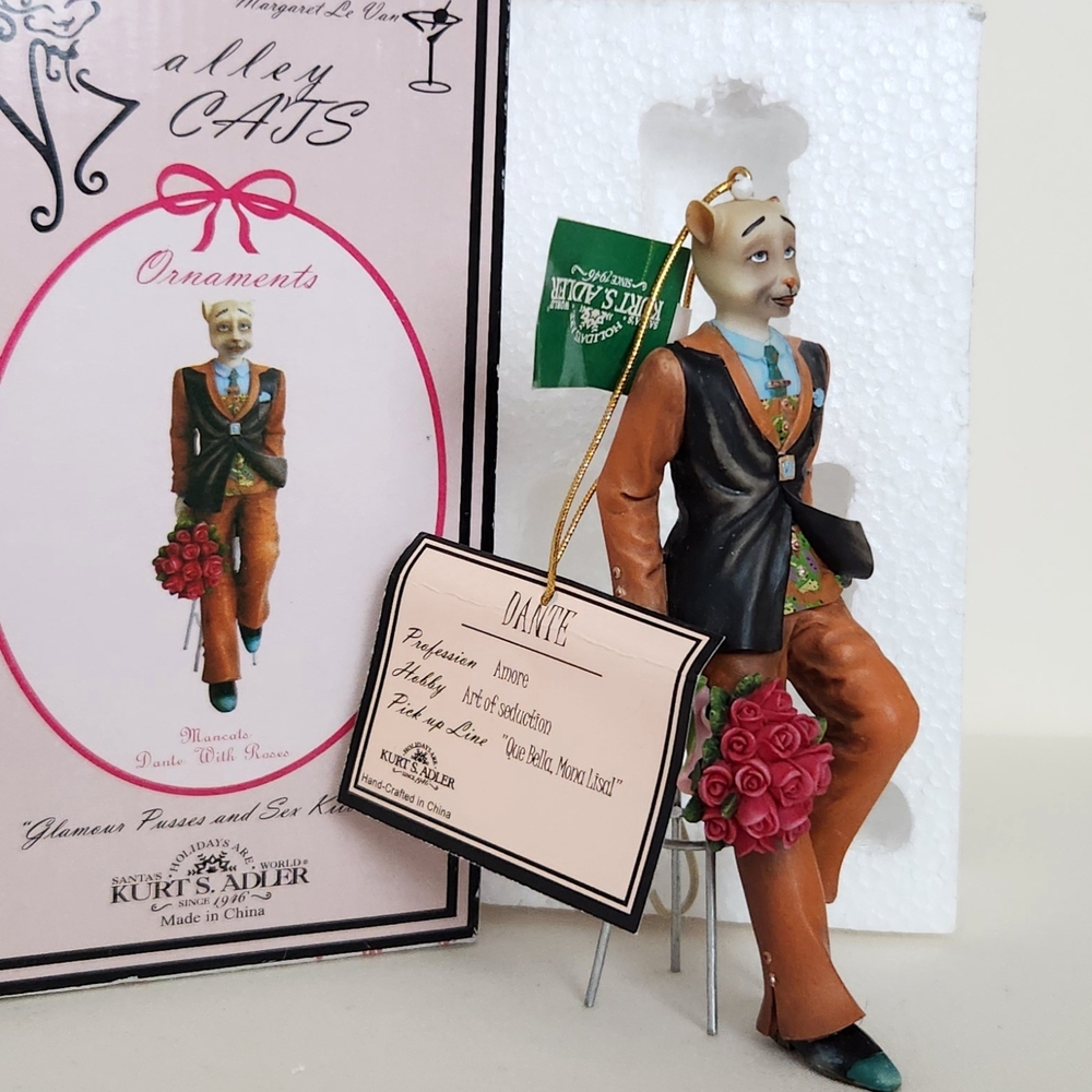 Kurt Adler Margaret Le Van Alley Cats Mancats Dante with Roses Ornament w/Box